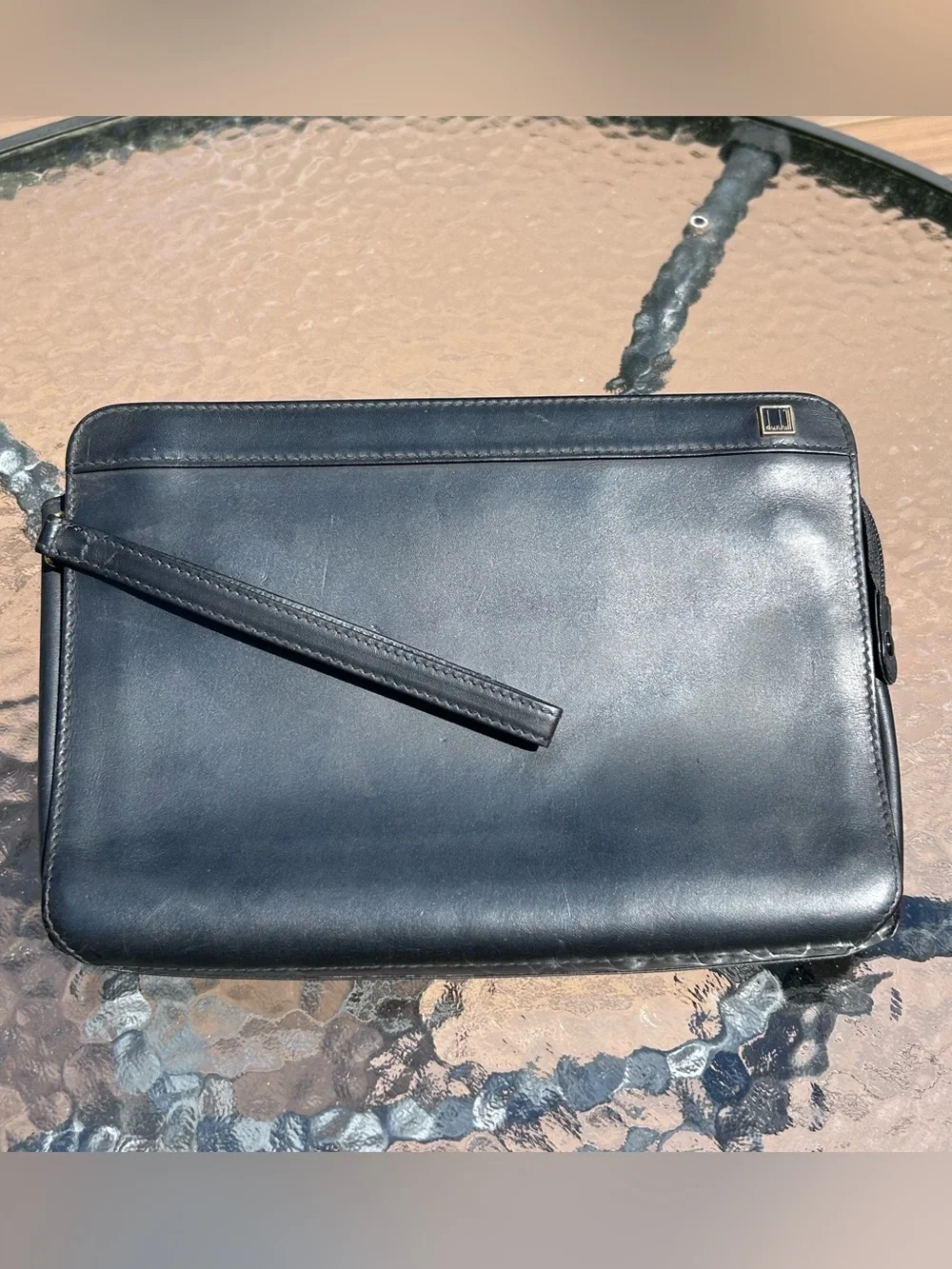 Vintage Dunhill Unisex Business Bag 1990s Clutch Wristlet Leather Black Y2K